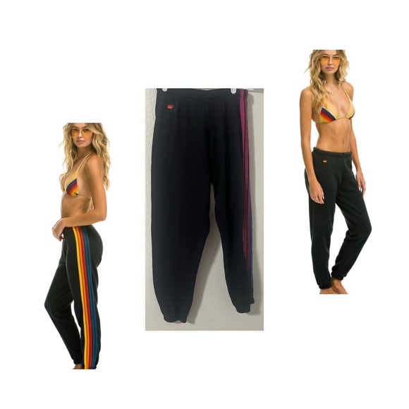 Aviator Nation Women’s XS Rainbow 5 Stripe Sweatpants Charcoal Activewear EUC - Picture 1 of 8